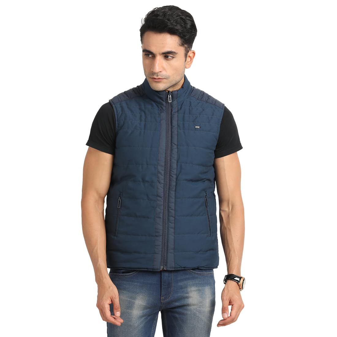 Turtle Men Polyster Solid Regular Fit Sleeveless Brown & Blue Reversible Windcheater Jacket