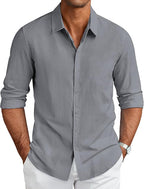 CB-COLEBROOK Mens Long Sleeve Button Down Shirts Casual Cotton Linen Shirts Summer Beach Shirt for Mens Top (in, Alpha, XL, Reg