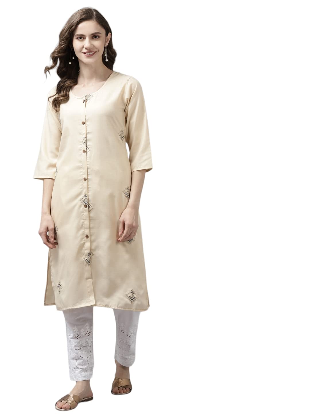 Aarika WomenS Cotton Regular Tunic Shirt (Kurti-W-Mg-9060_Fawn_L)