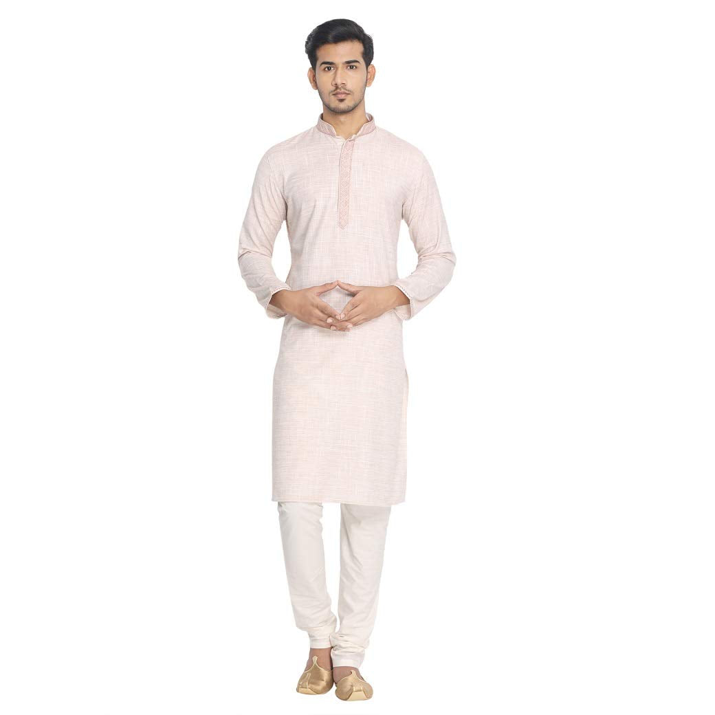 Manyavar SelfDesign Casual Kurta and Payjama Set For Men - (Light Biscuit, Medium) (M301106)