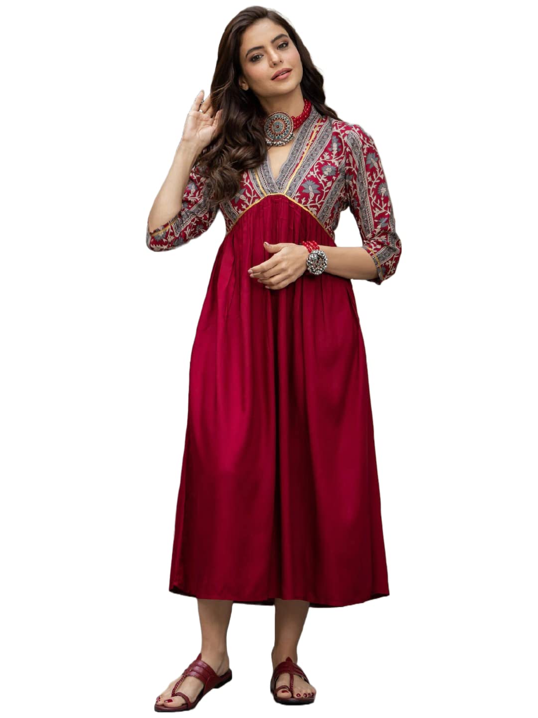 ANNI DESIGNER Womens Cotton Blend Regular Kurti (RUH-Maroon-Dress-an Large)