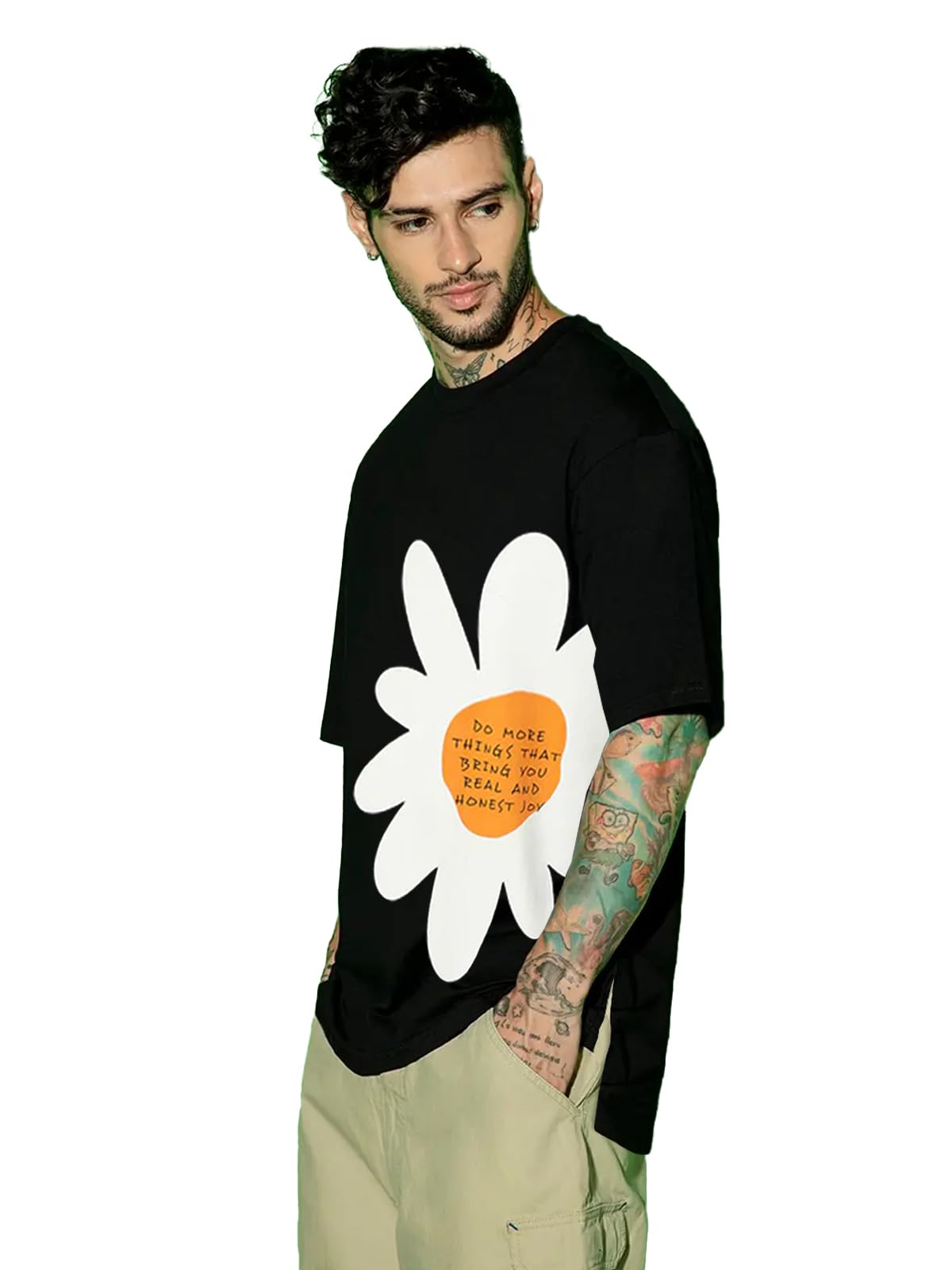 Veirdo Men's Cotton Oversized Fit Short Sleeve Crew-Neck Printed T-Shirt