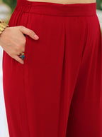 ANNI DESIGNER Ladies Cotton Blend Kurta with Trousers and Dupatta, dark red, M