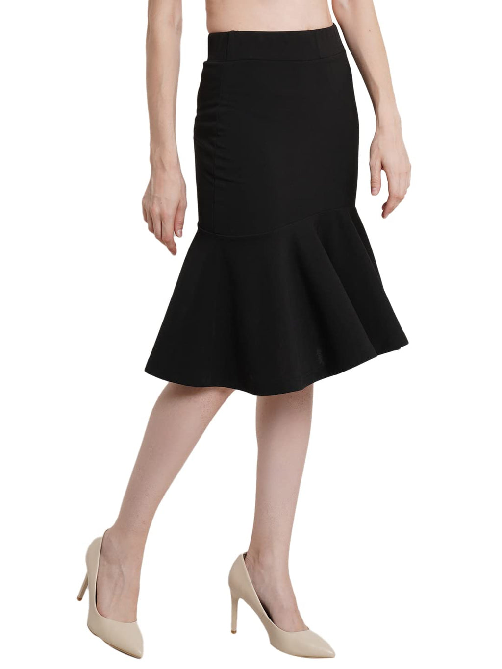 POPWINGS Casual Solid Black Peplum Style Skirt for Women || Semi-Formal Fit and Flare Skirt for Women || Latest Stylish Western