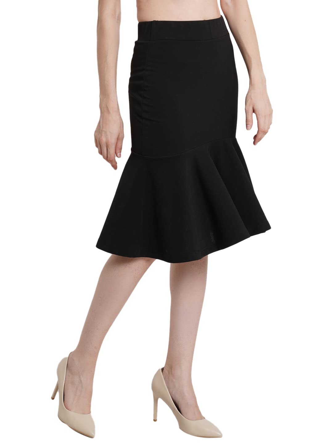 POPWINGS Casual Solid Black Peplum Style Skirt for Women || Semi-Formal Fit and Flare Skirt for Women || Latest Stylish Western