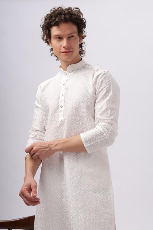 Be Active MenS Cotton Blend Regular Kurta (My0013-Kr 1_White