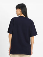 Juneberry Round Neck Drop Shoulder Round Neck Black & White Graphic Printed Pure Cotton Oversized Baggy Fit Half Sleeve T-Shirt