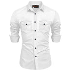 Rebelify Double Pocket With Flap Men Cargo Cotton Shirt White