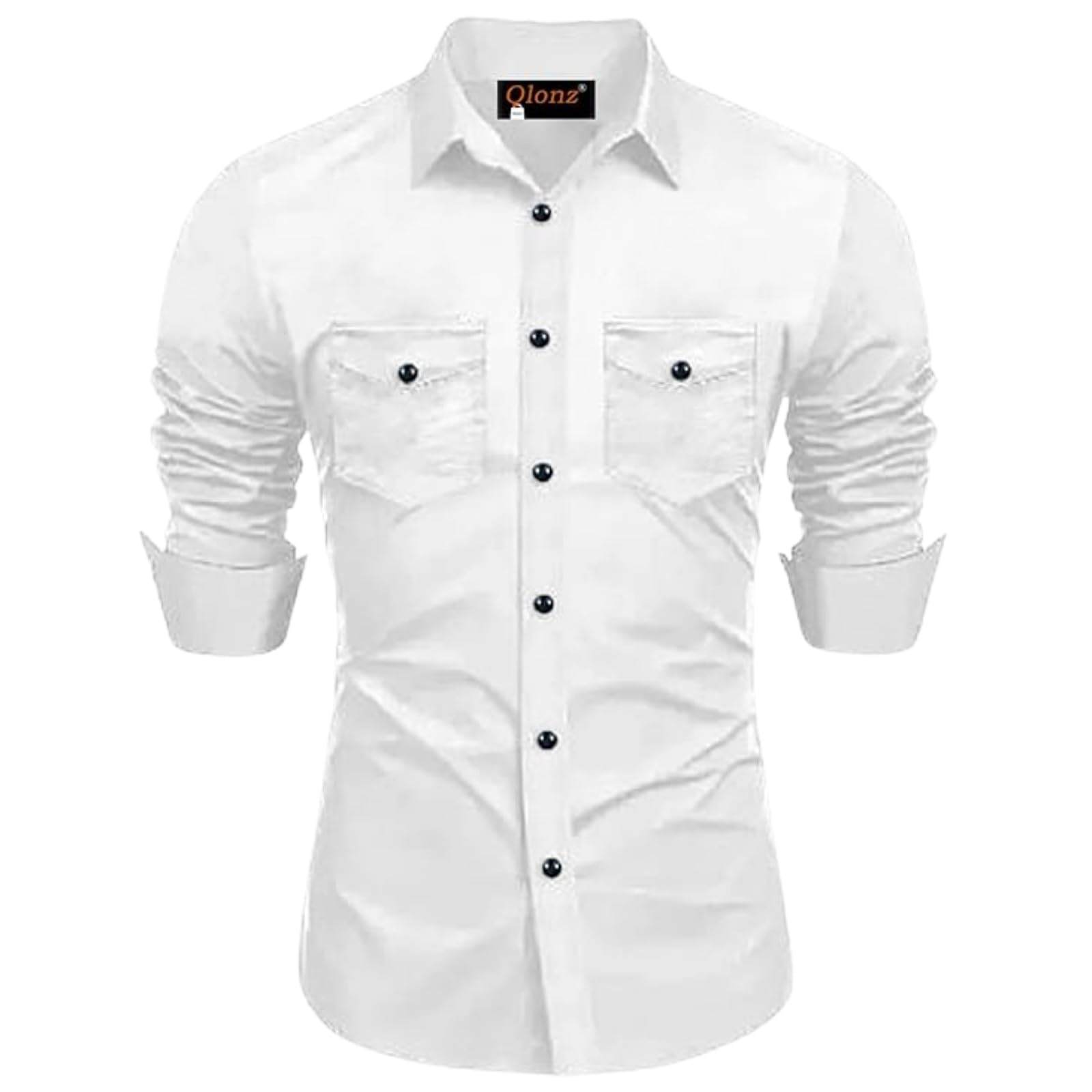Rebelify Double Pocket With Flap Men Cargo Cotton Shirt White