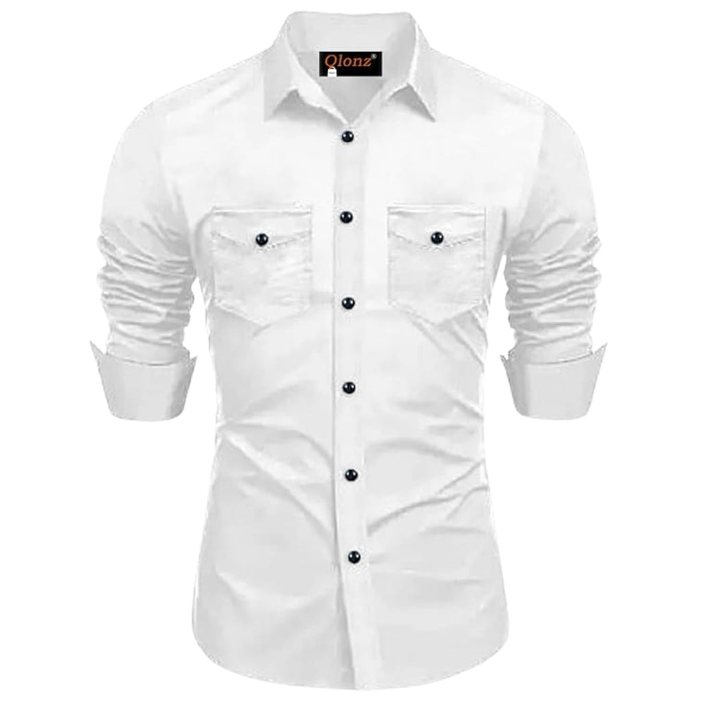 Rebelify MenS Cotton Blend Shirt With Pockets Full Sleeves Collared Neck Solid Pattern Botton Down Closure Relaxed Fit And Stan
