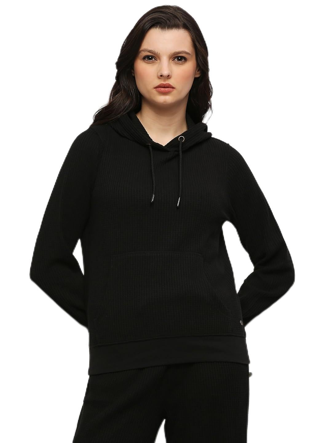 Pepe Jeans WomenS Cotton Blend Hooded Neck Sweatshirt (Pl581422_Black