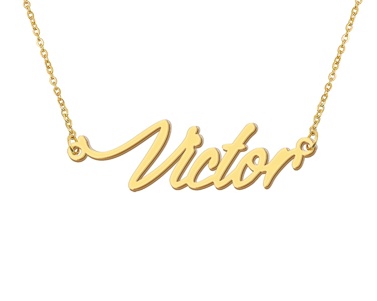 Aoloshow Victor Name Charm Necklace for Womens 18k Gold Plated Stainless Steel Nameplate Jewelry for Christmas