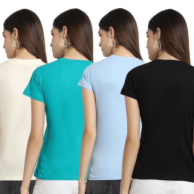 Preneum Womens Cotton Regular Fit Latest Graphic Stylish Printed Short Sleeves Casual T-Shirt || Latest Style (Pack 4), Beige &
