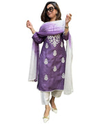 ANNI DESIGNER Women s Printed Rayon Blend Kurta with Pants and Dupatta, purple, XL