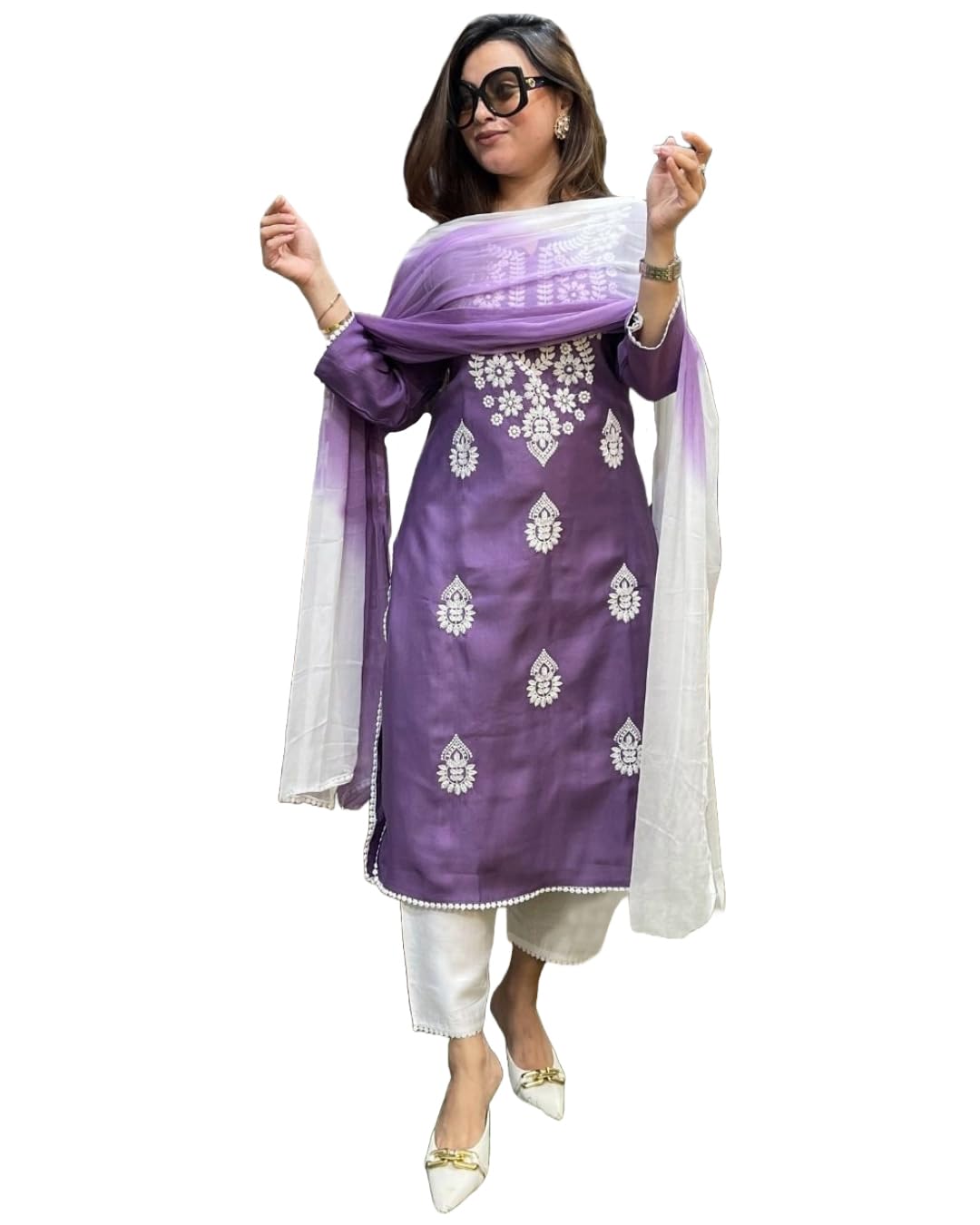 ANNI DESIGNER Women s Printed Rayon Blend Kurta with Pants and Dupatta, purple, XL