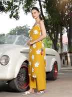 Stylum Women'S Floral Printed Cotton Straight Kurta Palazzo Set (Kpmustardcoll_Mustard)