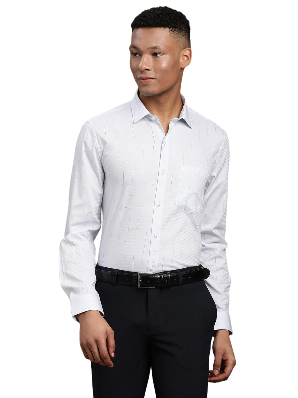 Turtle Men Giza Cotton Regular Fit Checkered White Formal Shirt