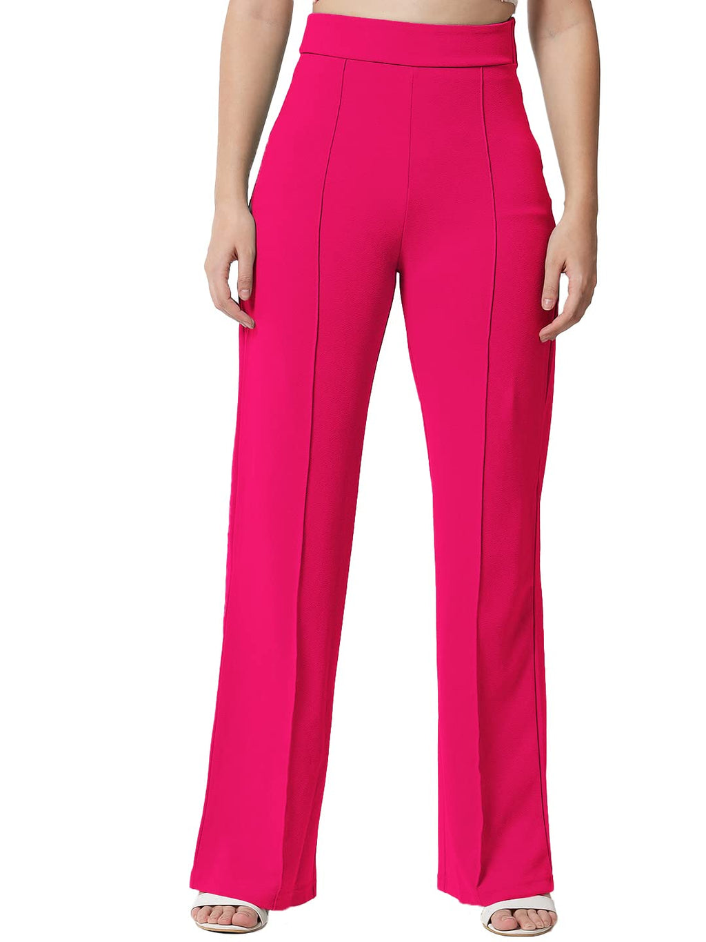 Kotty Womens High Rise Regular Solid Trousers Rani Pink