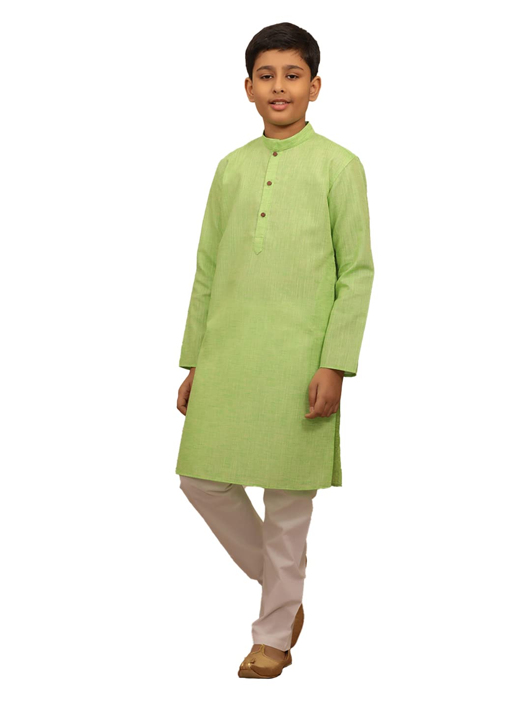 Manyavar Kurta Pajama Set For Kids And Boys, Mandarin Collar With Button, Full Sleeve Kurta Set, Blended Viscose Plain Kurta Set
