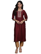 Libas Women'S Silk Yoke Design Straight Kurta (26479_Maroon