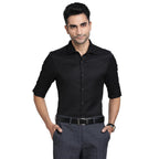Turtle Men Poly Cotton Slim Fit Black Self Design Party Shirt