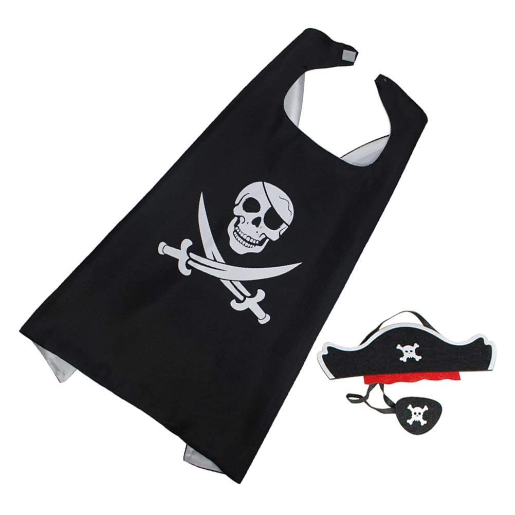 RioRand Cartoon Pirate Dress Up Satin Capes Cosplay Birthday Party Kids Costume (1-pack) (Black)