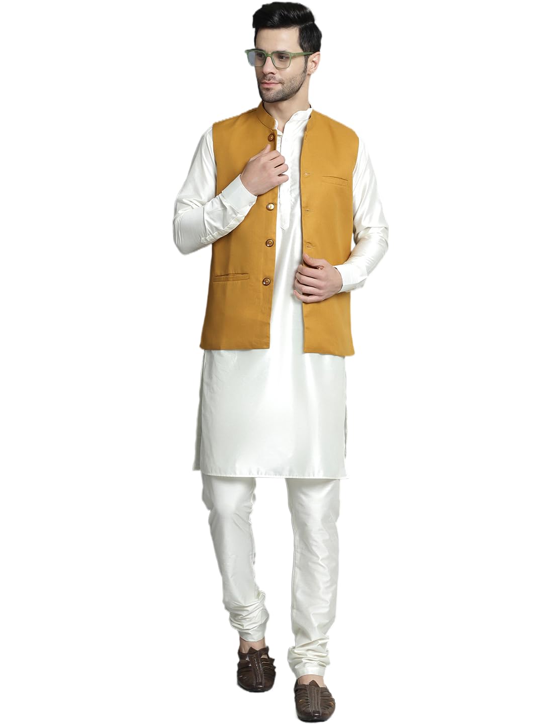 Jompers Mens Solid Nehru Jacket With Kurta & Churidar