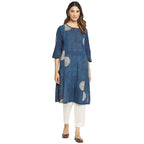 Fabindia Women Cotton Printed Knee Length Kurta Indigo_S