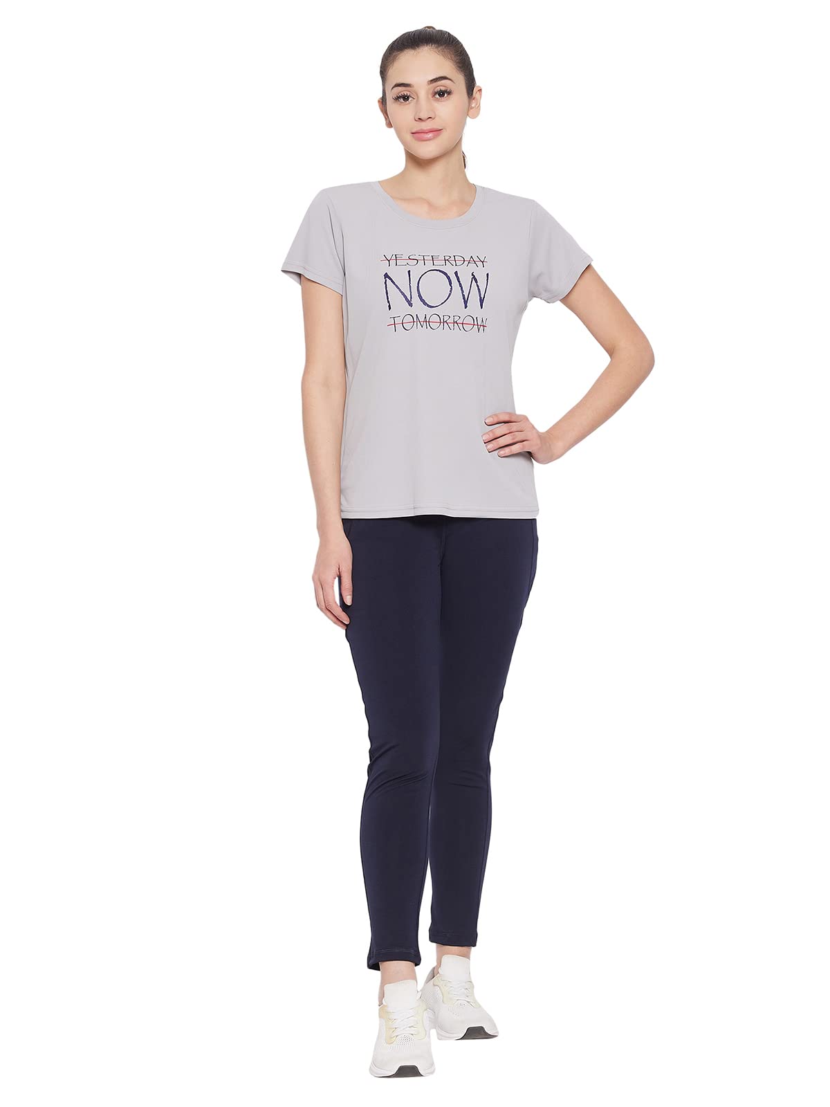 Clovia Womens Activewear Comfort Fit Short Sleeve Sports T-Shirt (AT0161P01_Grey_S)