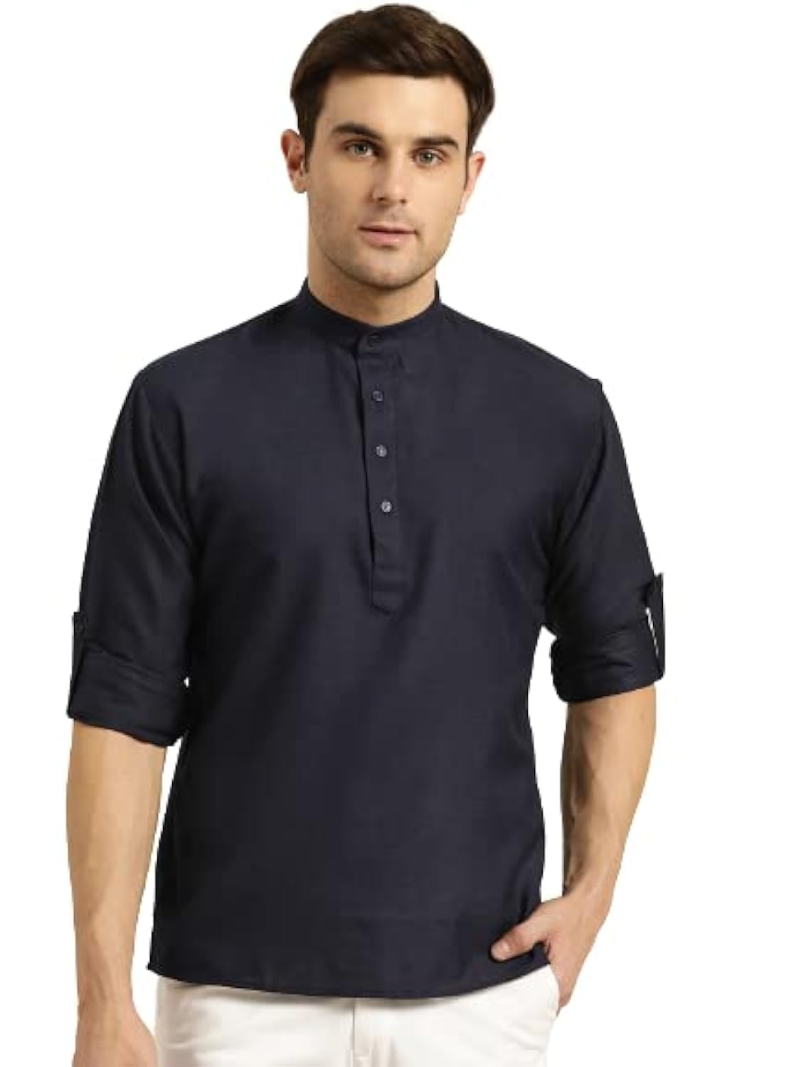 Sojanya (Since 1958, MenS Cotton Navy Blue Short Kurta, Size: 42
