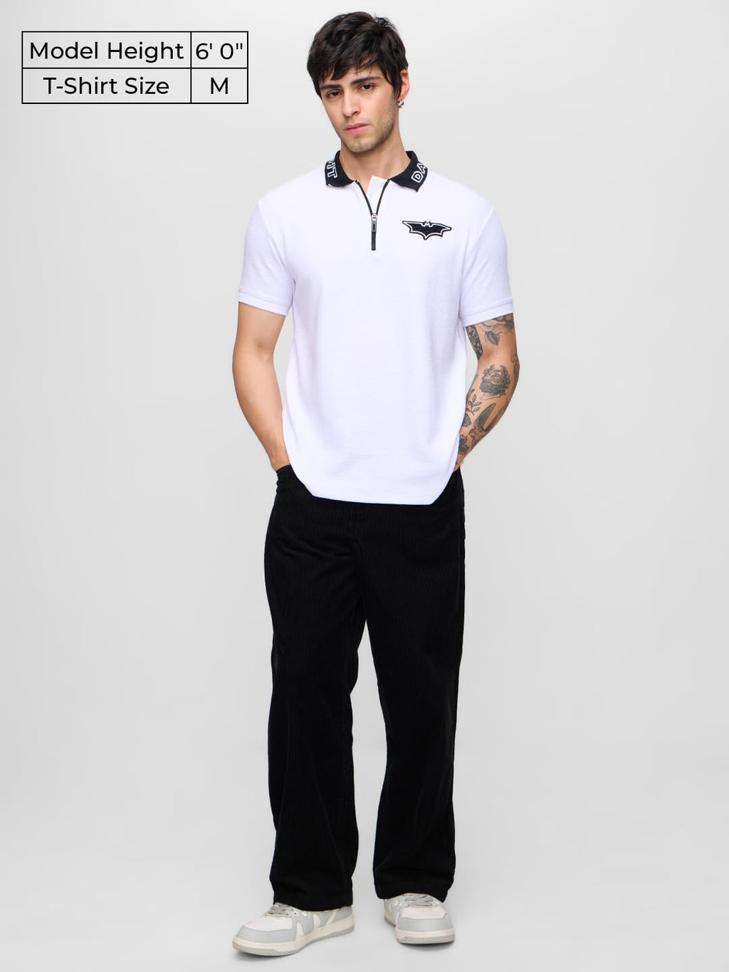 The Souled Store Batman: Dark Knight Men and Boys Short Sleeves Collared Neck White Embroidered Cotton Blend Regular Fit Zipper