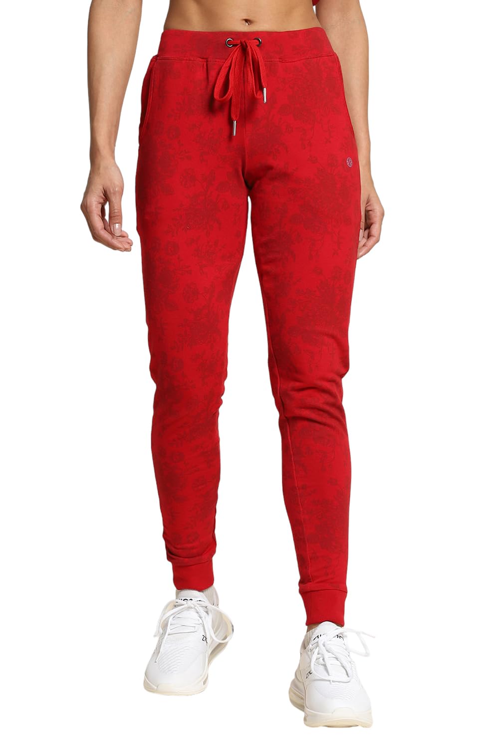 Van Heusen Women Athleisure 4 Way Stretch Regular Fit Joggers  Functional Pocket, Allover Print_66301_Chilli Pepper Floral_M, M