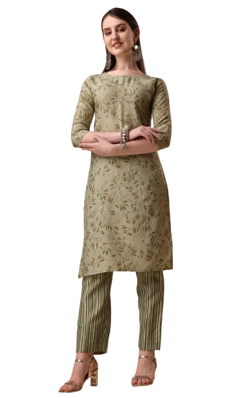 Fashion Basket Womens Cotton Printed Green Kurta Set (Fb-Es-E6025-Xxl)