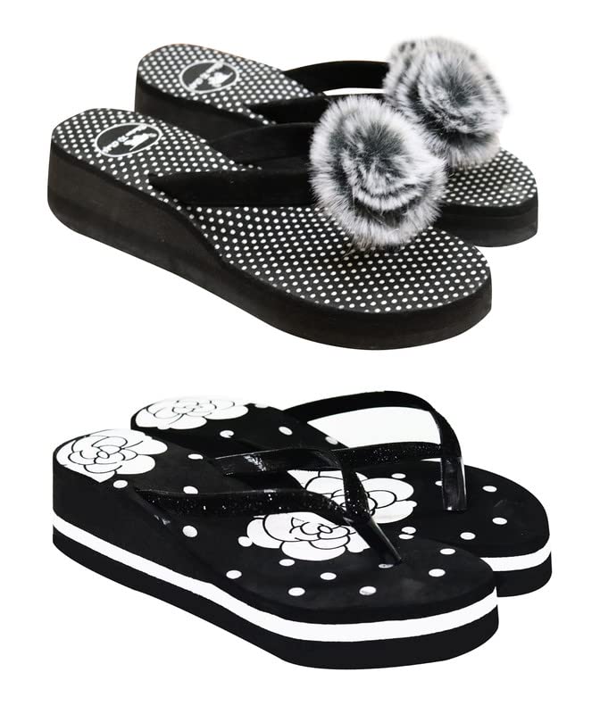 Bhains Ki Ankh Heel Stylish and Soft Comfortable Flip Flop Combo Slipper for Women Pack of 2 Size 3 3