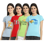Preneum Womens Cotton Regular Fit Latest Graphic Stylish Printed Short Sleeves Casual T-Shirt || Latest Trendy & Style (Pack 4)