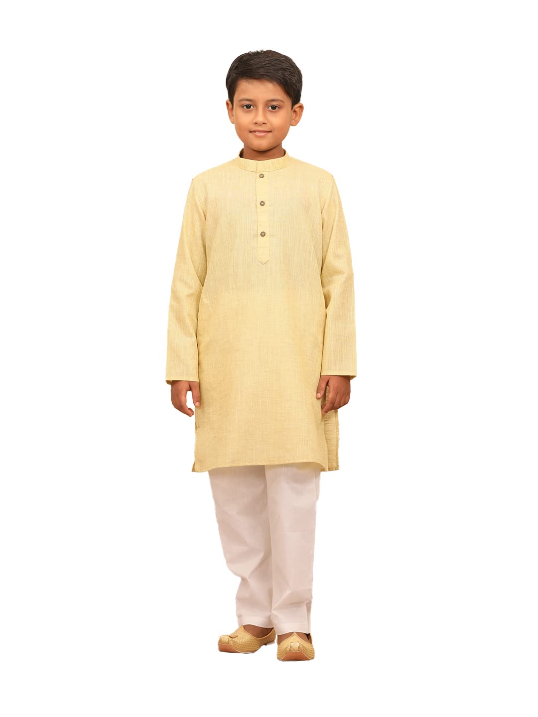 Manyavar Kurta Pajama Set For Kids And Boys, Mandarin Collar With Button, Full Sleeve Kurta Set, Blended Cotton, Self Design Kur