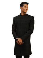 VASTRAMAY Mens Black Silk Blend Sherwani Only Top | Imported Fabric Designer Indowestern Top