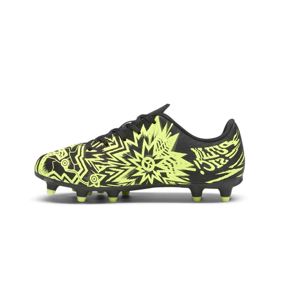 PUMA Tacto Christian Pulisic Firm, Artificial Ground Soccer Cleats Sneaker, Black-Electric Lime, 11 US Unisex Big Kid