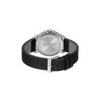 HUGO #First Men's Quartz Stainless Steel and Leather Strap Casual Watch, Color: Black (Model: 1530188)