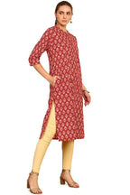 Soch Womens Red Floral Printed Cotton Kurta With Mandarin Collar
