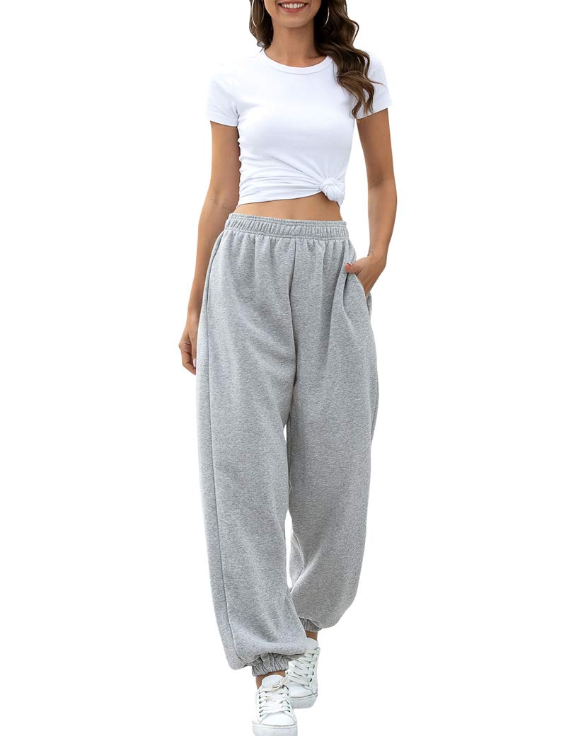 HeSaYep Women's High Waisted Sweatpants Workout Active Joggers Pants Baggy Lounge Bottoms,Grey M