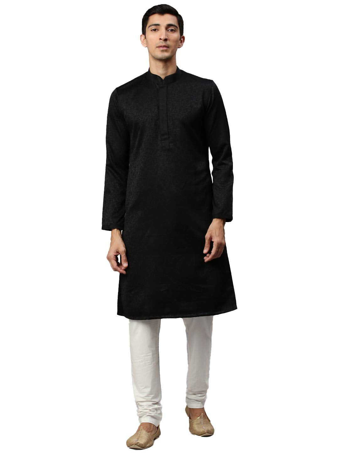 Manyavar Stylish Casual Rayon Full Sleeves Kurta Set for Men (Black, Small)