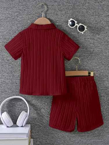 AVANOVA Boys Maroon 2-Piece Outfit Set  Short Sleeve Button Front Shirt with Matching Shorts, Summer Casual Clothing for Kids, L