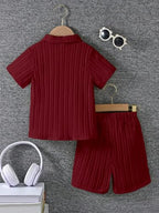 AVANOVA Boys Maroon 2-Piece Outfit Set  Short Sleeve Button Front Shirt with Matching Shorts, Summer Casual Clothing for Kids, L