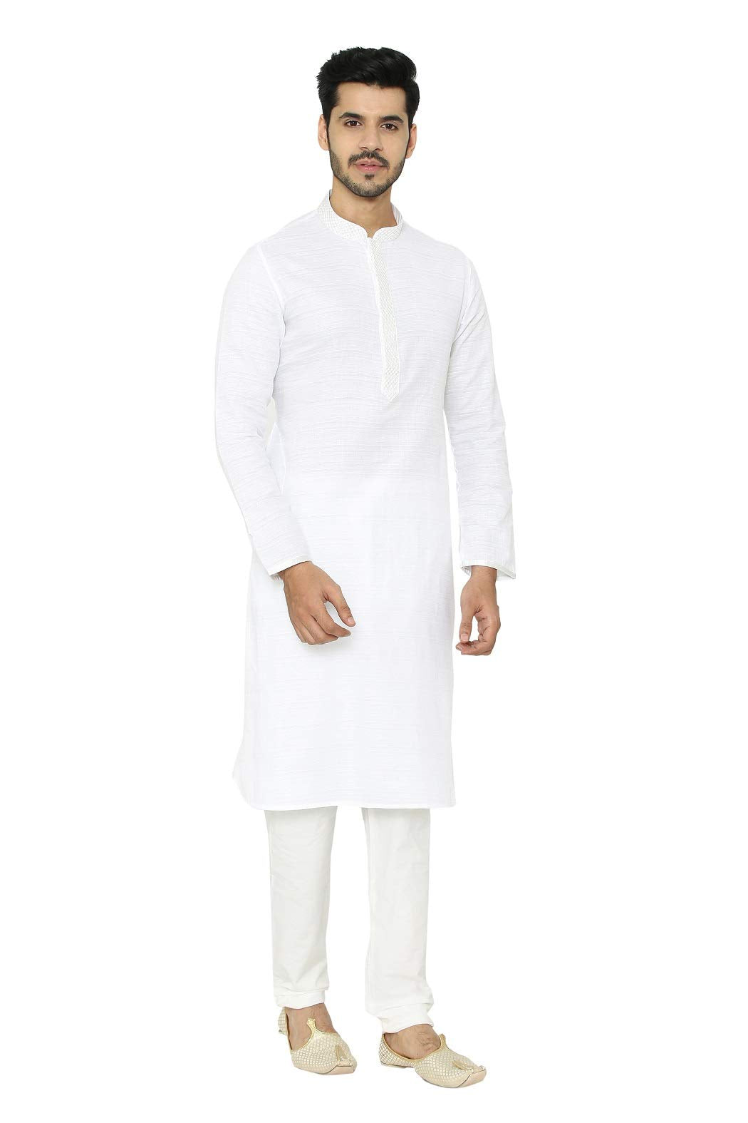Manyavar Mens Cotton Blend Other Kurta Pyjama (M302218_White_M)