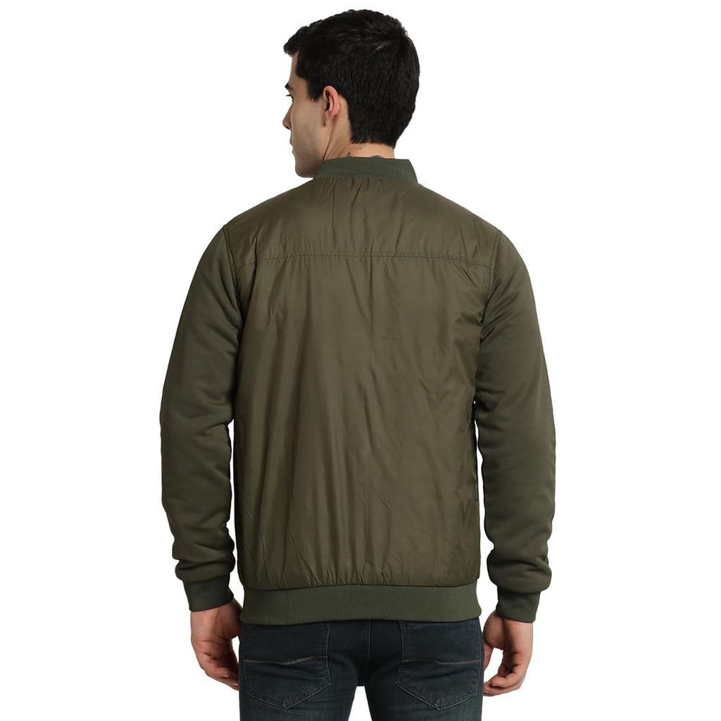 Turtle Men Knitted Solid Regular Fit Full Sleeve Olive Windcheater Jacket
