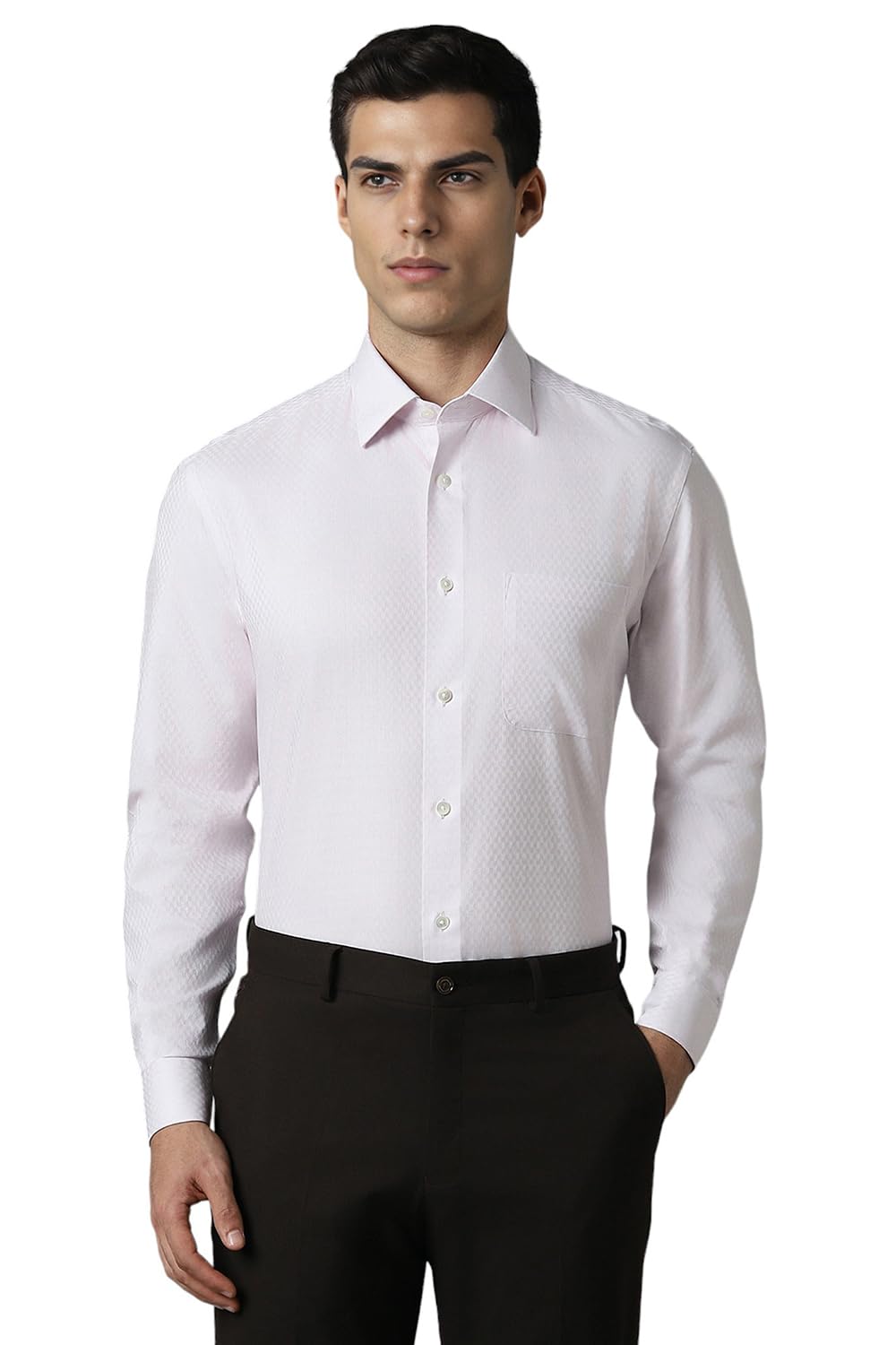 Louis Philippe Permapress Pink Wrinkle Free Classic Fit Textured Full Sleeves Shirt
