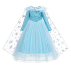 REXREII Girls Frozen Elsa Princess Dress Long Sleeves Halloween Costume Christmas Birthday Evening Party Ball Gown w/Accessories