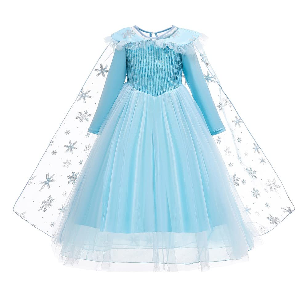 REXREII Girls Frozen Elsa Princess Dress Long Sleeves Halloween Costume Christmas Birthday Evening Party Ball Gown w/Accessories