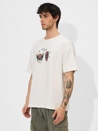 The Souled Store Official Marvel: Best Buds Men and Boys Short Sleeves Round Neck White Graphic Printed Cotton Oversized T-Shirt